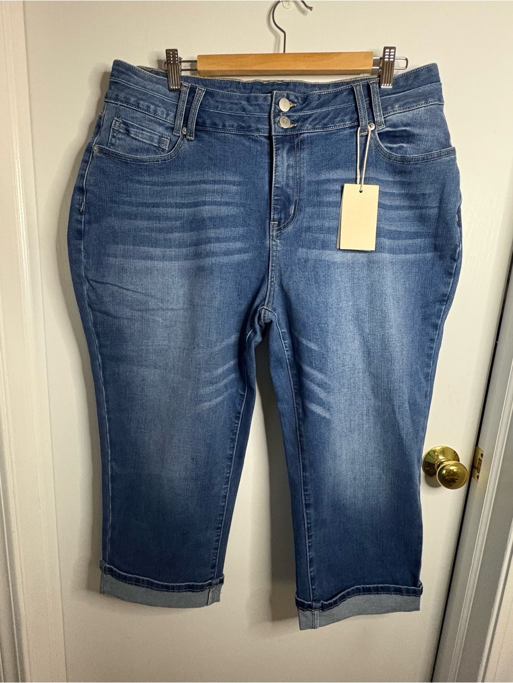 Flamingals 3XL Women's Cropped Stretch Denim Capris Cuffed Retro Style Classic